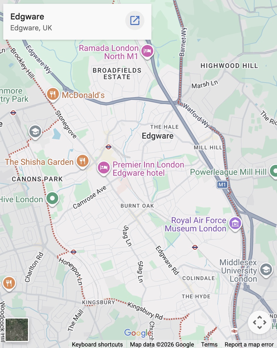 Map of Edgware, North West London